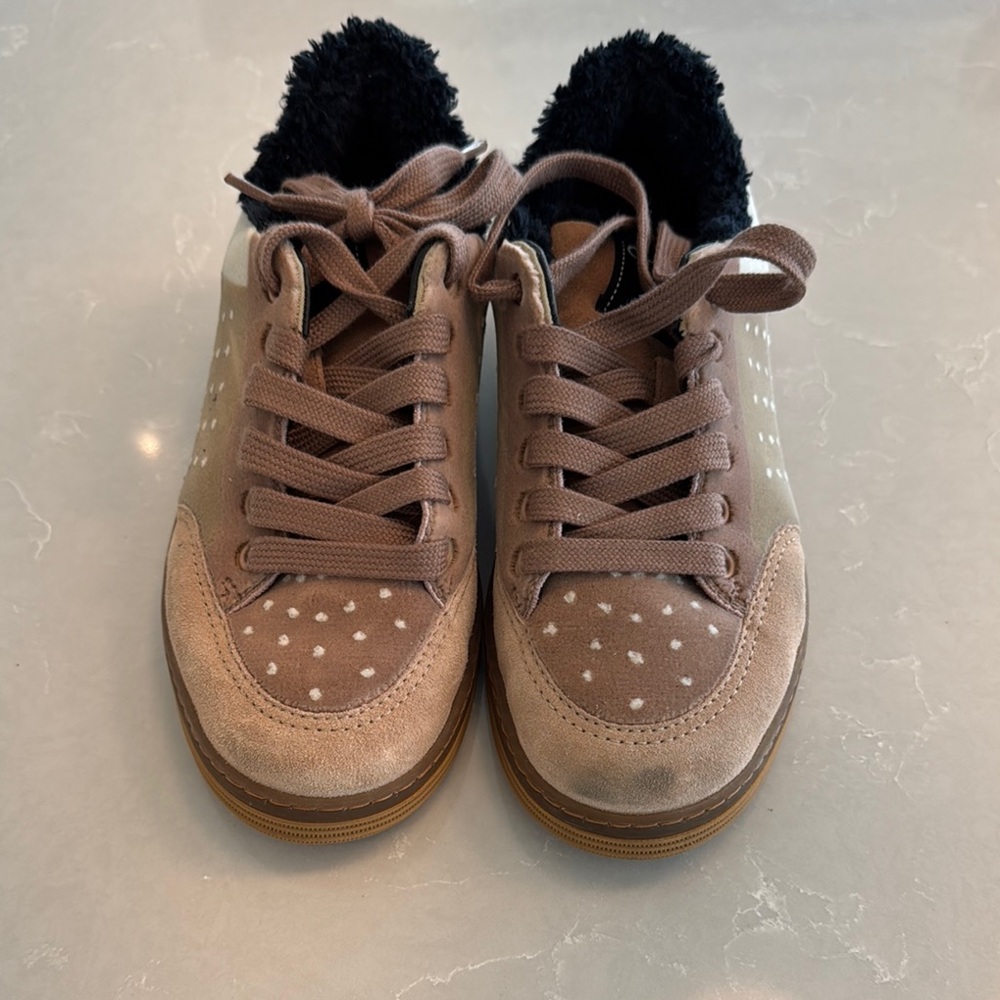 Chanel Rose  Polka Dot Sneakers with Black Fur Lining